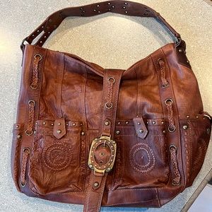 Western brown leather handbag Betsy Johnson studded large